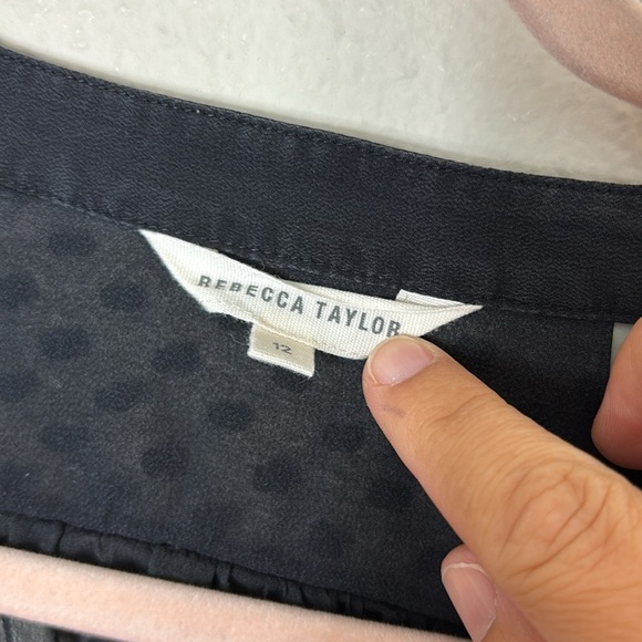 Rebecca Taylor Geo Dot Clip Chiffon Blouse Sheer Black 100% silk Top Size 12 - Picture 3 of 7